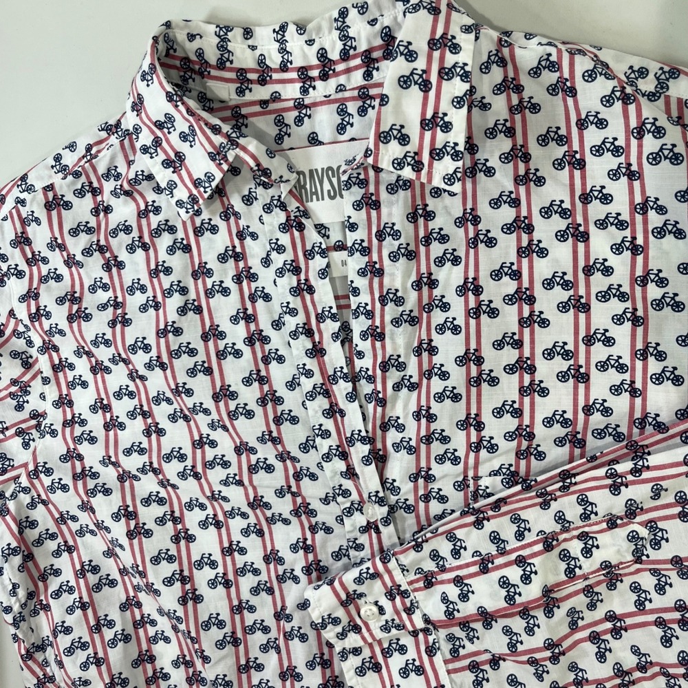 Grayson The Hero Bicycle Print Button Down Shirt Women Size 02 Small Preppy